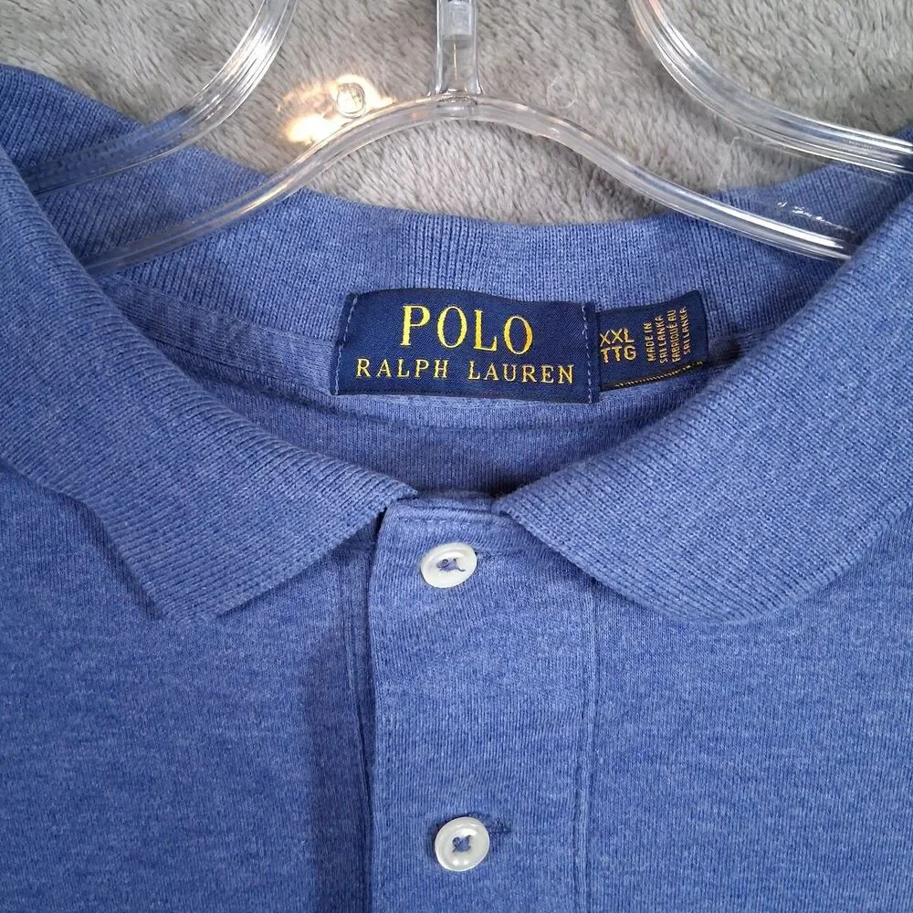 Polo Ralph Lauren Polo Shirt Mens XXL Blue‎ Stretch 100% Cotton Blue Pony
